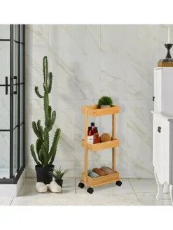 Bambus-Rollwagen in Natur - (B)31 x (H)71,5 x (T)18 cm