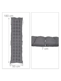 Bankauflage in Grau - (B)180 x (H)7 x (T)50 cm