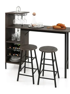 Bartisch mit Barhocker Set in Anthrazit