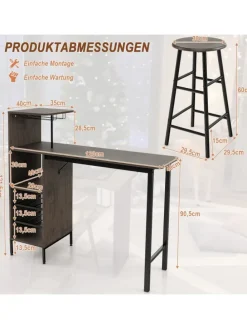 Bartisch mit Barhocker Set in Anthrazit