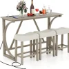 Bartisch Set Massivholz mit 3er Set Barhocker in Beige