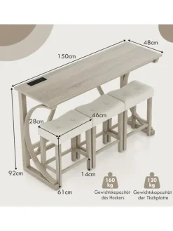 Bartisch Set Massivholz mit 3er Set Barhocker in Beige