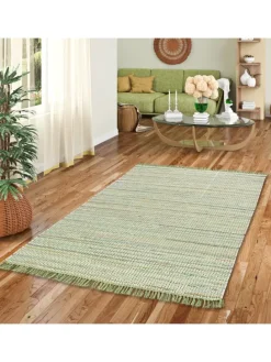 Baumwolle Natur Teppich Cayenne in Groen