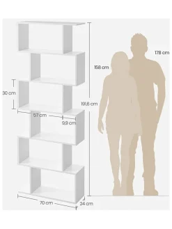 Bücherregal in Weiß - (B)70 x (H)191,6 x (T)24 cm