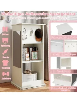 Bücherregal Kinder drehbar mit Tafel & Spiegel in Weiß