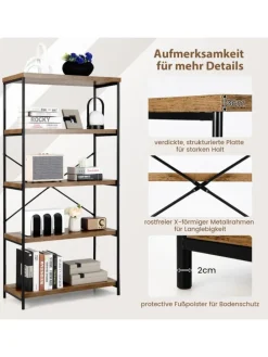 Bücherregal mit 5 Ebenen in Braun