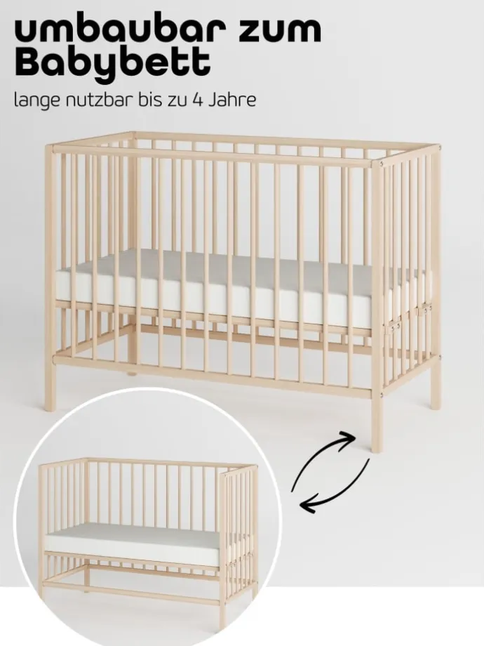Beistellbett Matratze Cloud Air Rollen & Umbauseite - natur - Dreamy 4 in 1 Bett