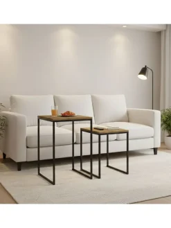 Beistelltisch 2er Set in Holzoptik/ Schwarz