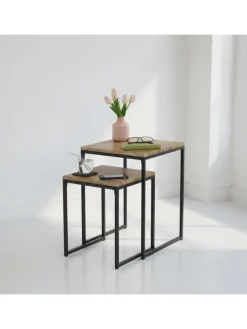 Beistelltisch 2er Set in Holzoptik/ Schwarz