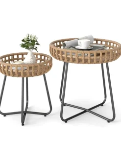 Beistelltisch Garten rund 2er Set in Braun