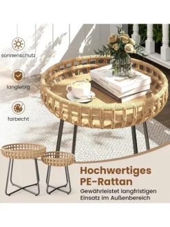 Beistelltisch Garten rund 2er Set in Braun