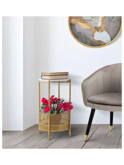 Beistelltisch in Gold/ Weiß - (H)62 x Ø 35 cm