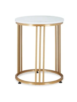 Beistelltisch "MARMO" in Weiß/ Gold - (H)51 x Ø 41 cm