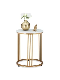 Beistelltisch "MARMO" in Weiß/ Gold - (H)51 x Ø 41 cm