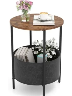 Beistelltisch mit Stoffkorb in Braun