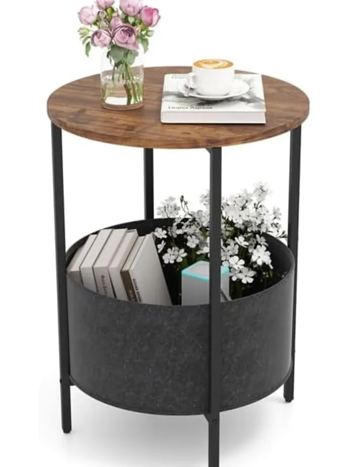 Beistelltisch mit Stoffkorb in Braun