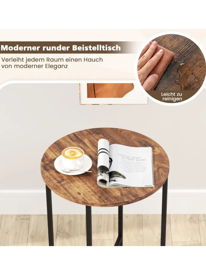 Beistelltisch mit Stoffkorb in Braun