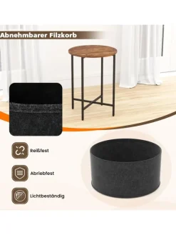 Beistelltisch mit Stoffkorb in Braun