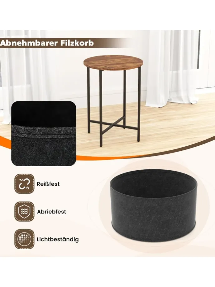 Beistelltisch mit Stoffkorb in Braun