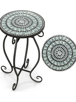 Beistelltisch Mosaiktisch Rund ∅30x50cm in Schwarz
