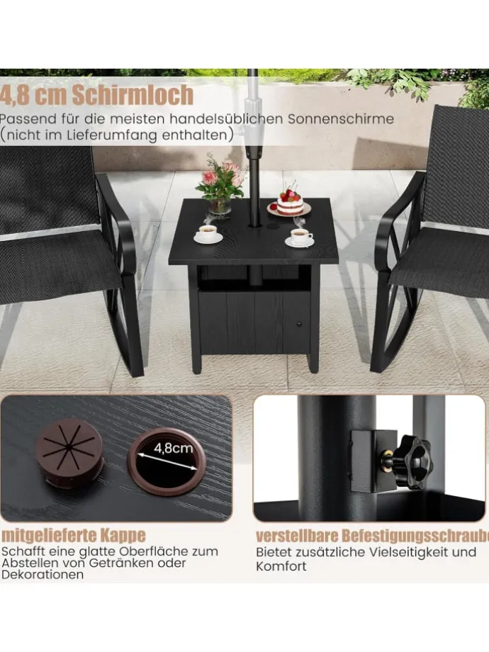 Beistelltisch Outdoor wetterfest 55,5 x 55,5 x 48 cm in Schwarz