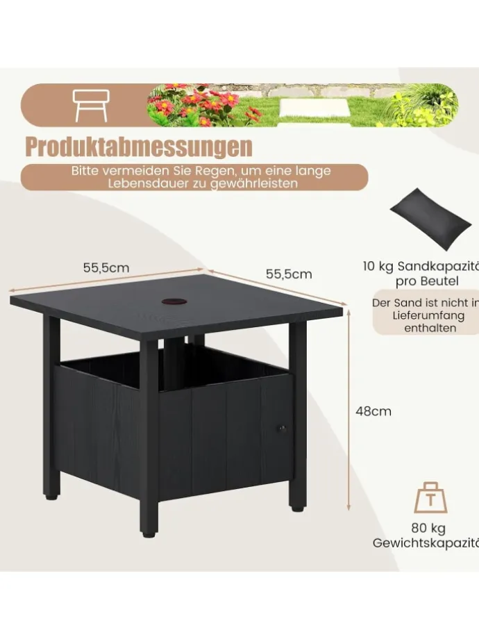 Beistelltisch Outdoor wetterfest 55,5 x 55,5 x 48 cm in Schwarz