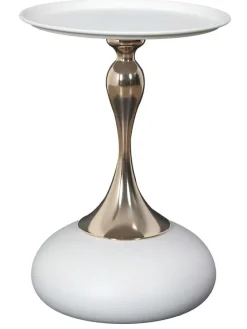 Beistelltisch ''Portobello'' in Weiß/ Gold - (H)54 - Ø 38 cm