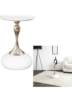 Beistelltisch ''Portobello'' in Weiß/ Gold - (H)54 - Ø 38 cm