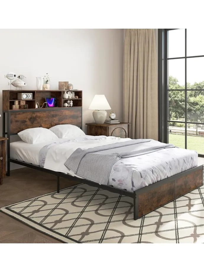 Bett mit Ladestation in Braun