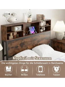 Bett mit Ladestation in Braun