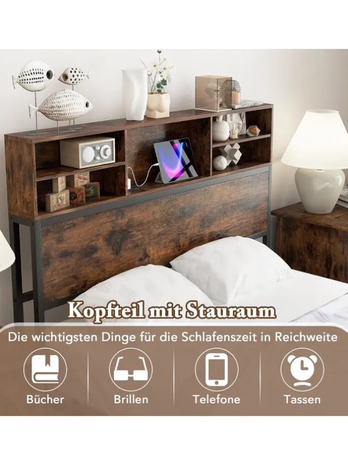 Bett mit Ladestation in Braun