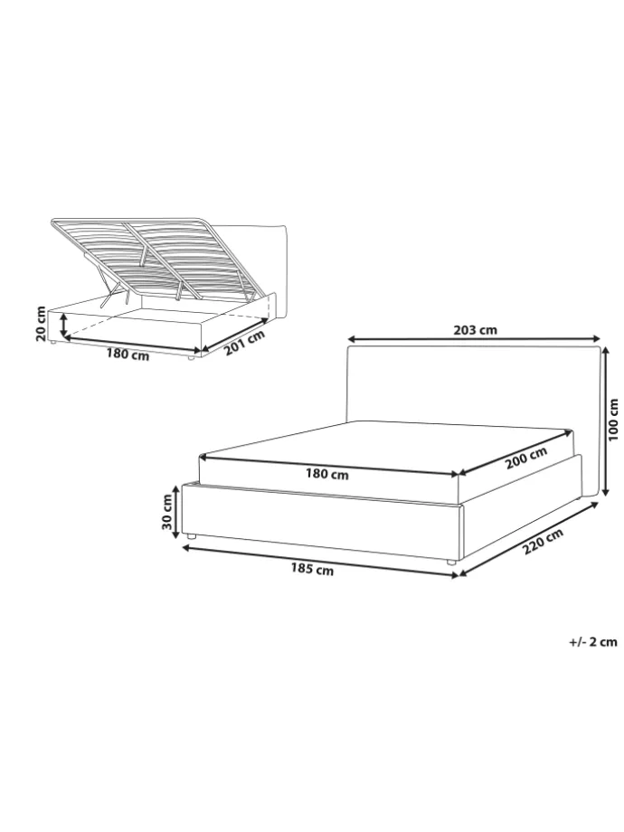 Bettgestell LAVAUR in Beige - (W) 203 x (H) 100 x (L) 220 cm