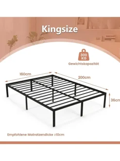 Bettgestell Metall 160 x 200 cm in Schwarz