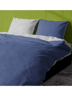 Bettwäsche Melangebiber in marine-grau