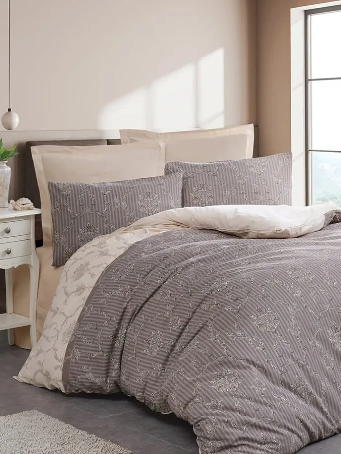 Bettwäsche-Set in Grau/ Weiß