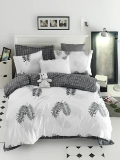 Bettwäsche-Set in Grau/ Weiß