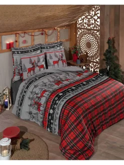 Bettwäsche-Set in Rot/ Grau