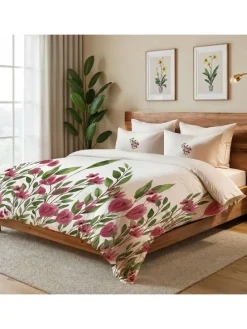 Bettwäsche-Set in Weiß/ Grün/ Pink