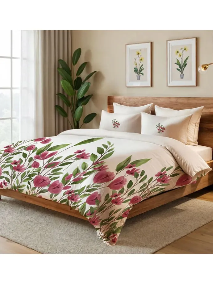 Bettwäsche-Set in Weiß/ Grün/ Pink