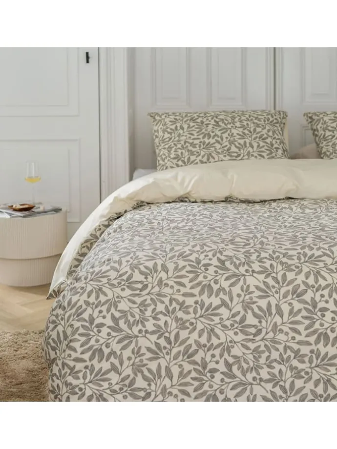 Bettwäsche-Set "Leaf Whispers" in Khaki/ Creme