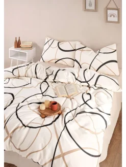 Bettwäsche-Set "LineRondom" in Creme/ Schwarz