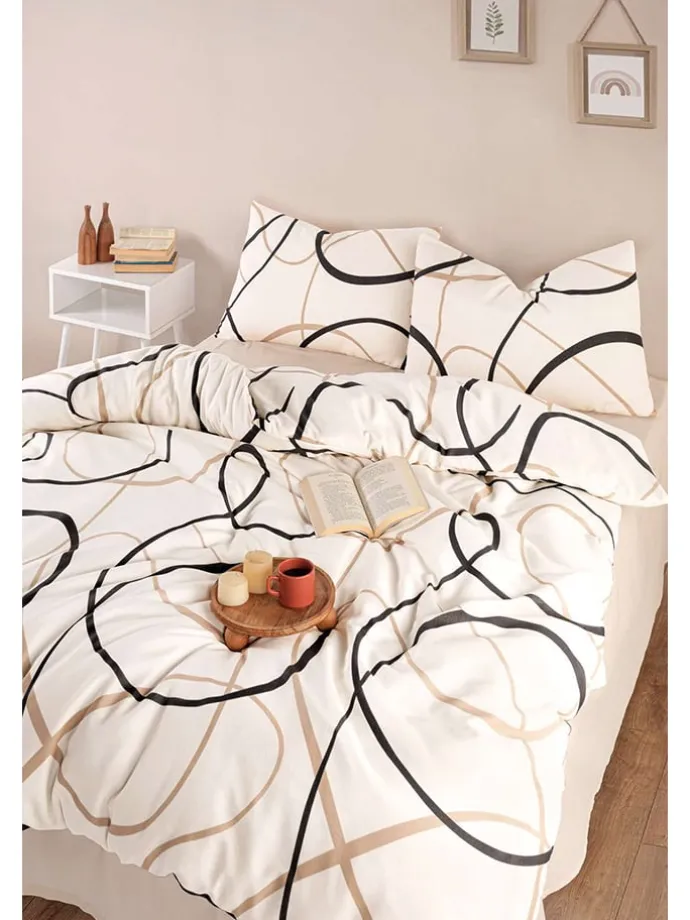 Bettwäsche-Set "LineRondom" in Creme/ Schwarz