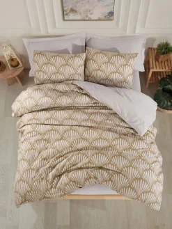 Bettwäsche-Set "Yelpaze" in Hellbraun/ Weiß