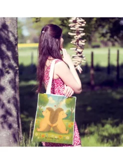 Beutel Tasche Igel händchenhaltend Design ohne ... in Weiß