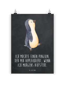 Bild Pinguin mHerzieren mit Spruch in Kreidetafel