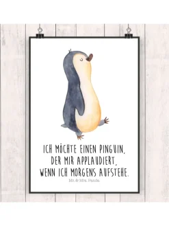 Bild Pinguin mHerzieren mit Spruch in Weiß