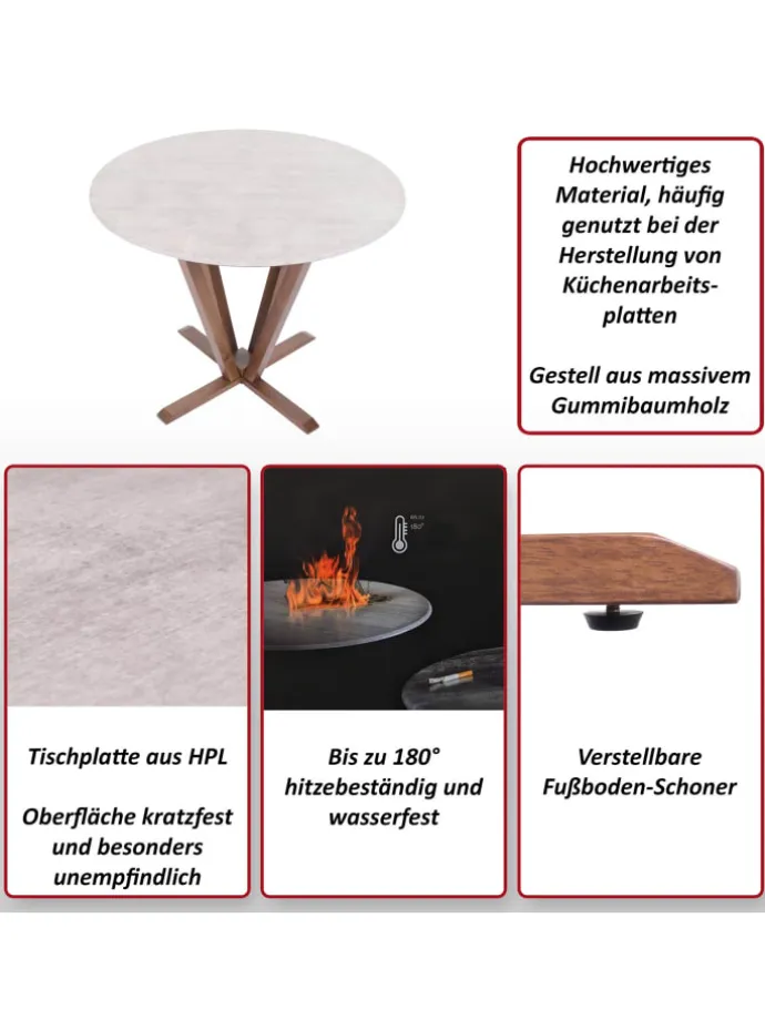 Bistrotisch M56 Massiv-Holz HPL Laminat Melamin