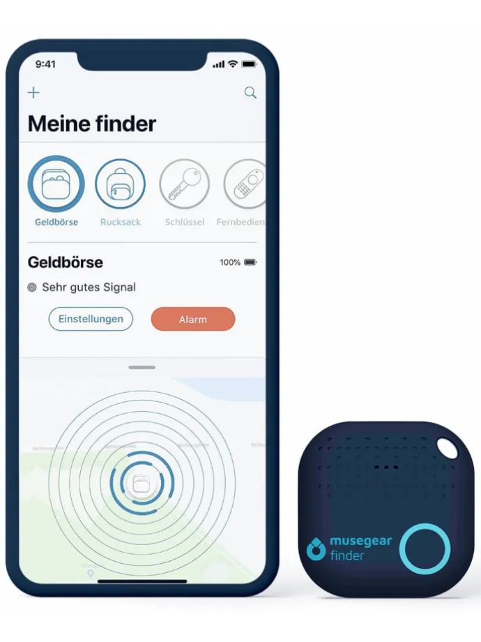Bluetooth-Schlüsselfinder "Finder 2" in brauner Ledertasche