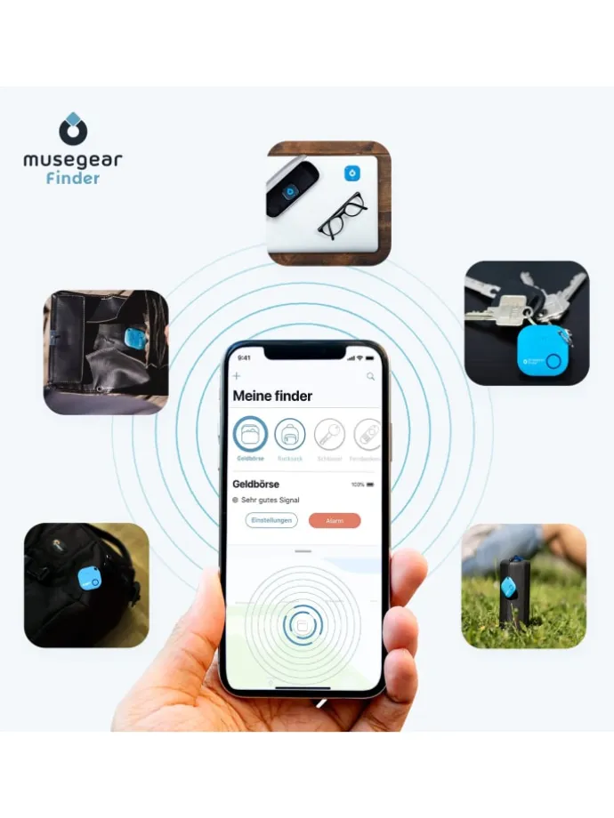 Bluetooth-Schlüsselfinder "Finder 2" in brauner Ledertasche