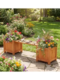 Blumenkasten mit Gartenbank 105 x 26,5 x 29,5 cm in Orange